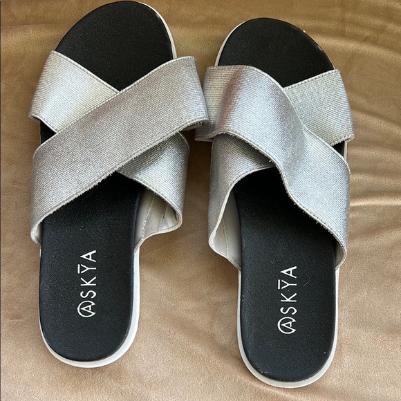 Silver Slide Sandals - Picture 1 of 4